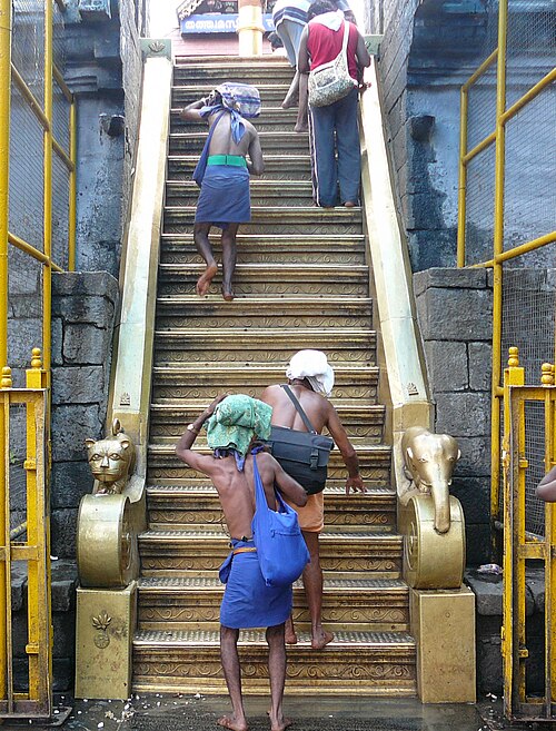 The Pathinettam Padi — 18 sacred panchaloha-clad steps leading to the sanctum of Lord Ayyappa at Sabarimala temple, Kerala