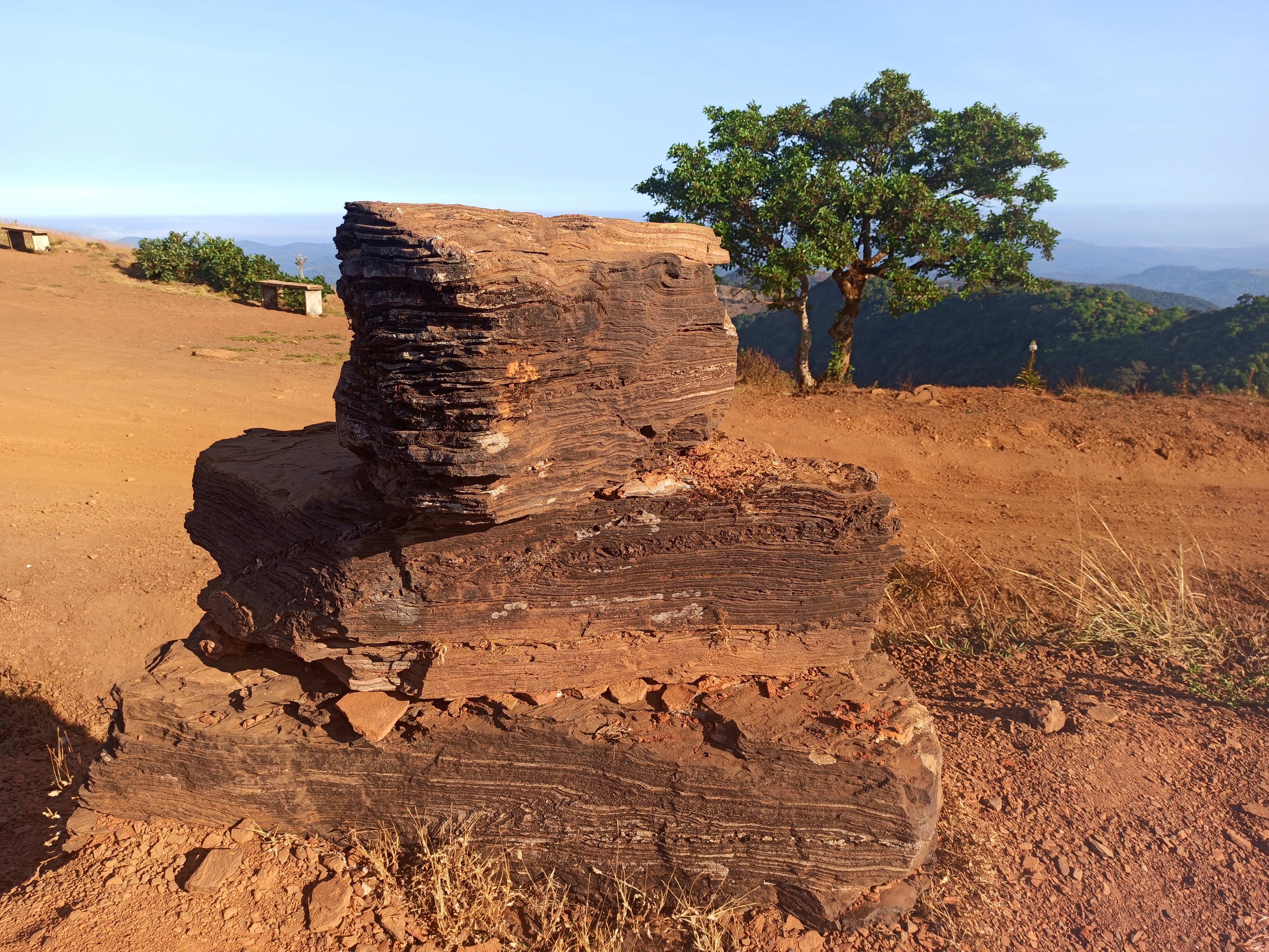 The magnetic stone at Kodachadri, known for its natural iron-ore content that deflects compass needles