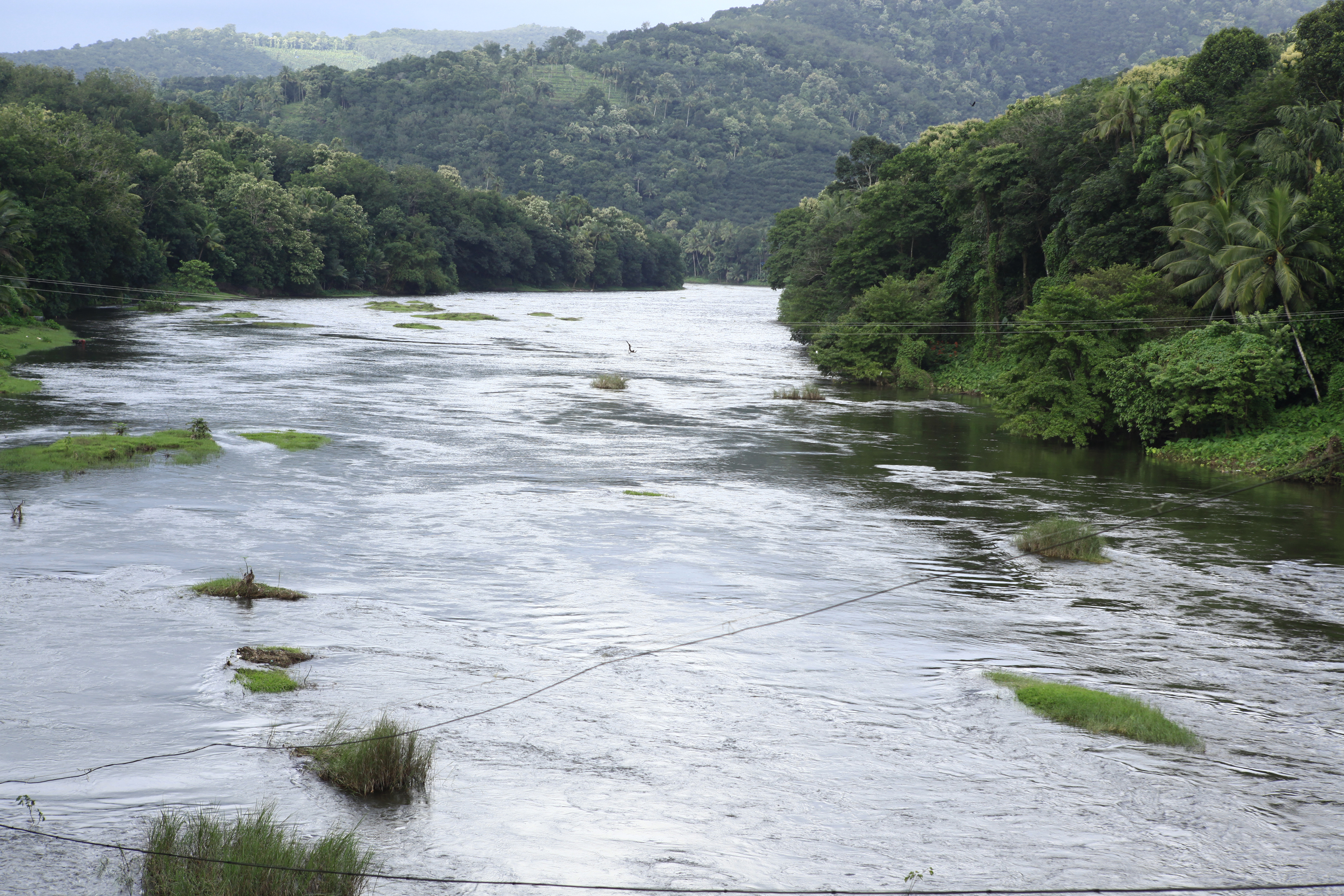 The sacred Pamba river at the base of the Sabarimala hills in Kerala